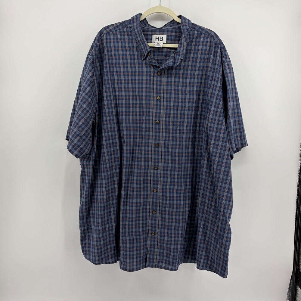 HB Harbor Bay 3XLT Blue Plaid Short Sleeve Button Down Shirt Tall Chest Pocket